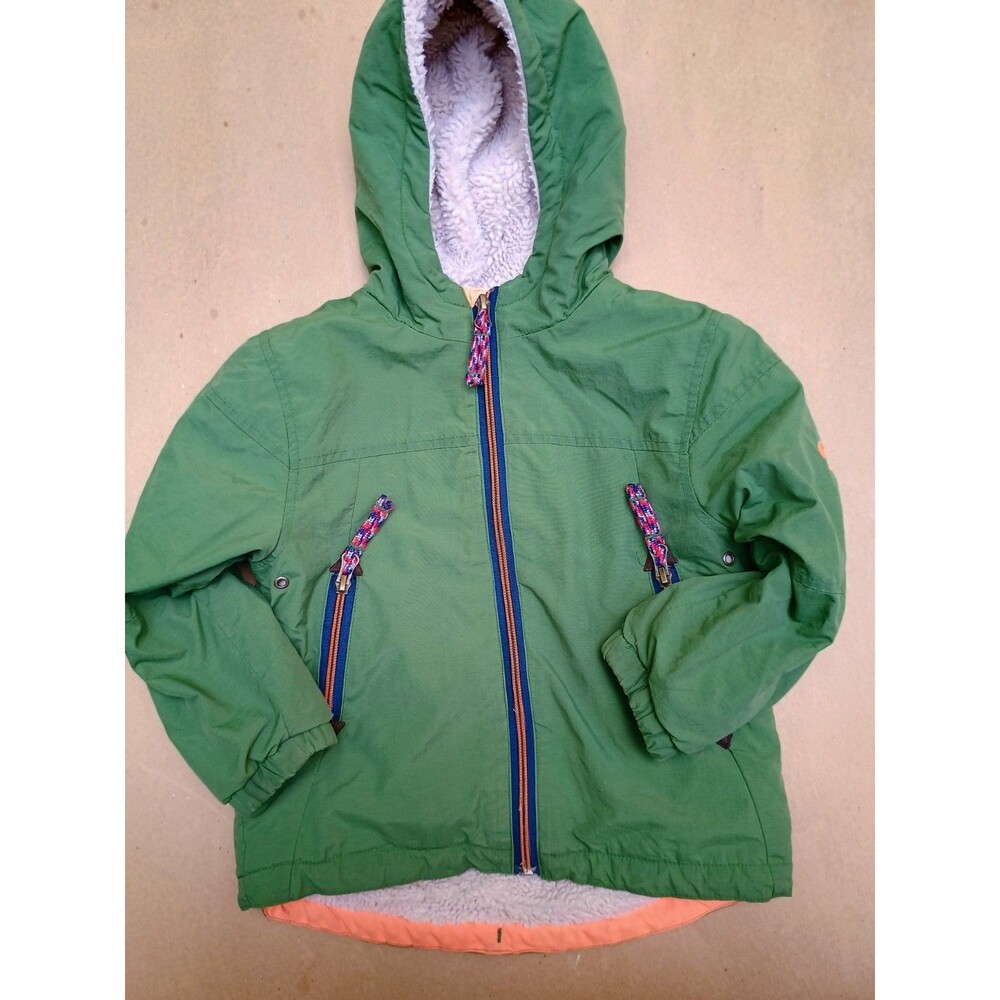 Mini Boden Boys Coat 2-3 Years Green Sherpa Lined Hood Zipper Front Warm Jacket